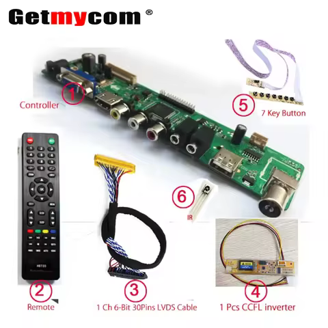 Getmycom V56 Universal LED TV Controller Driver Board Support 1920*1080 7inch-55inch LVDS panel inst