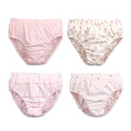 Maykids 女童款 簡約印花三角內褲4件組  75號  粉紅條紋+粉紅小花+粉紅格紋+粉紅星星