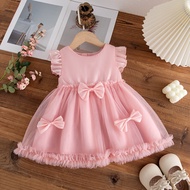 Summer New Bow Chiffon Baby Girl Dress Princess Style ChildrenS Clothing (9 Months -4 Years Old)