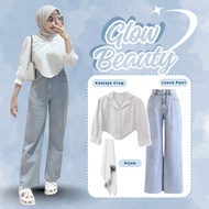 KEMEJA Korean Style 3-in-1 Oneset (Loosejeans + Crop Shirt + Bella Square) Trendy Outfit - KA184