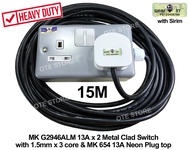 Heavy Duty MK G2946ALM 13A x 2 Metal Clad Switch Socket Extension with 1.5mm x 3 Core TRS Cable & MK