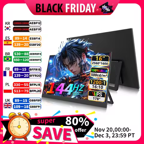 144Hz 2.5K 16 inch Portable Gaming Monitor QHD IPS USB-C HDMI External Display Second Screen for Lap