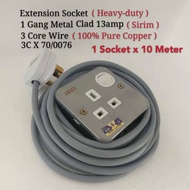 Extension socket heavy-duty 13amp 1 gang metal clad  switch socket wire 3 core 70/0076 100% pure cop