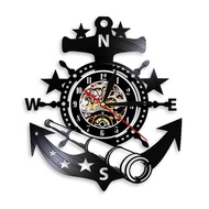 Vintage Nautical Steering Wheel Vinyl Record Wall Clock Yachting Sea Sailing Boat Anchor Telescope Wall Watch Time Clock Gift
