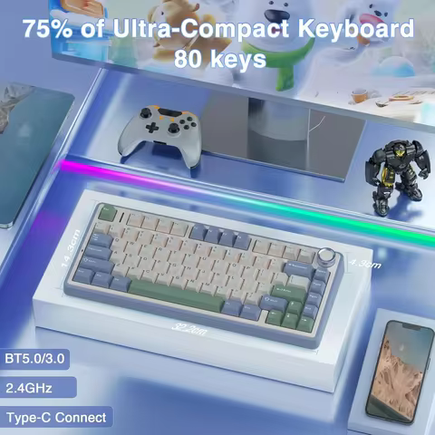 AULA F75 75% Wireless Mechanical Keyboard Hot Swappable Creamy Keyboard Pre-lubed Reaper Switches RG
