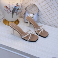 Guốc quai trong phối nơ xinh gót nhọn 7 phân GiàY Nữ Shoes Women
