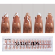 BTArtbox French Tip Press on Nails - 5 Styles XCOATTIPS Short Coffin Nails, Pre-Designed Swirl Soft 