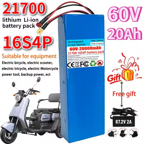 New 21700 16S4P 100% Original 60V 20Ah 21700 Li-ion Battery Pack 16S4P with BMS 0-2000W for High-pow