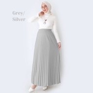 rok plisket panjang premium / rok wanita bahan premium - grey silver