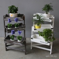 Three-Layer Flower Stand Creative Small Flower Stand Retro Solid Wood Succulent Flowerpot Corner Mul