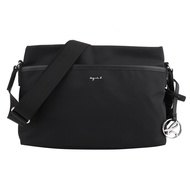 agnes b.-Cursive b. Silver Charm Front Zipper Nylon Crossbody Bag (Black) Small