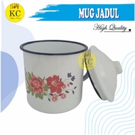 Vintage Enamel Flower Mug, Old-School Cup, Old-School Flower Mug, Old-School Cup with Lid