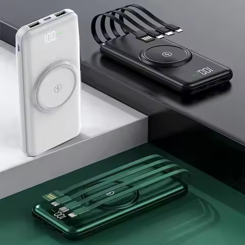 20000mAh Wireless Power Bank Built in Cable Portable Fast Charging Powerbank for iPhone 15 X Samsung