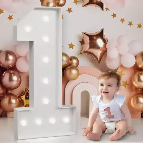 4FT Cool White Light Up Marquee Numbers Large Cardboard Numbers Giant Foam Mosaic Numbers For Birthd