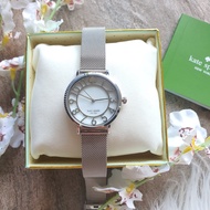 Kate Spade Classic Metro Grand Three-Hand Quartz Watch in White Dial with Silver Mesh Stainless Stee