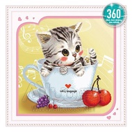 Stone painting of a cat in a cup 71411 - size: 50 * 50cm. (UNWORKED PAINTING)