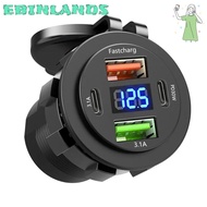 EBINLANDS Vehicle USB Charger, Digital Display Fast Charging Power Adapter, Portable 30W Multi-Port 