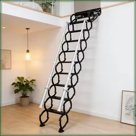 10FT Wall Attic Stairs, 12 Steps Folding Ladder with Handrails, Heavy Duty Pull Down, 660 Lbs, Teles