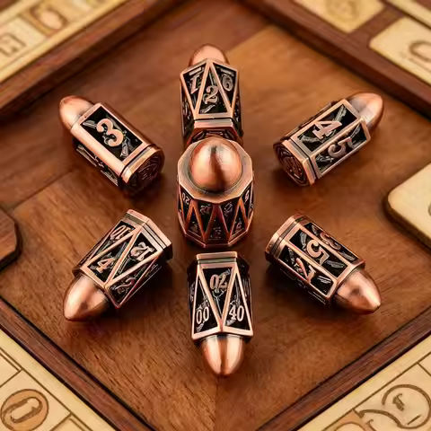 Metal Bullet Dice Set for D&D & TRPG, Bullet Shape Polyhedral Dice D4 D6 D8 D10 D20, Tabletop Game A