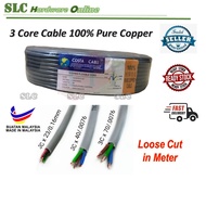 [Loose Cut] 100% Pure Copper 3 Core Insulated PVC Sheathed Flexible Wire Cable / Wayar 3 core (saiz 