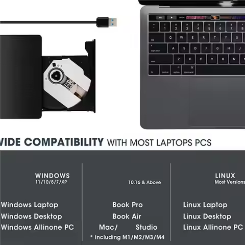 Dual-Interface Blu-Ray Burning Brushed Finish USB 3.0 External Optical Drive DVD/CD Burner External 
