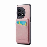 全城熱賣 - 適用於 OnePlus 11 Fierre Shann 瘋馬紋插卡支架后蓋PU手機殼（粉色）