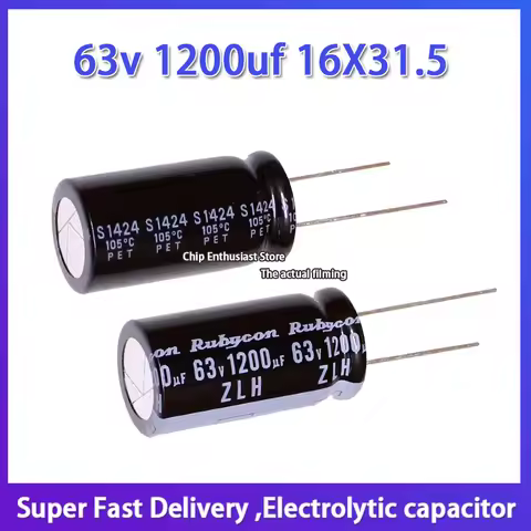 5PCS Rubycon imported electrolytic capacitor 63v 1200uf 16X31.5 ruby zlh can replace 1000uf
