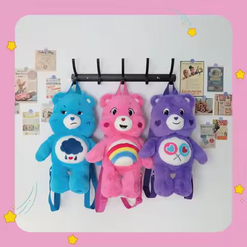 Care Bears Cartoon Plush Backpack Lovely Stuffed Animal Shoulder Bag Kindergarten Preschool Early Ed