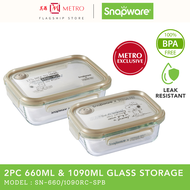 [METRO EXCLUSIVE] Snapware 2pc 660ml &amp; 1090ml Rectangle Glass Storage Set with Silicone Vent | Snoopy Bold SN-660/1090RC-SPB