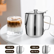 Frothing Pitcher 33.8oz/50.7oz Stainless Steel Coffee Cup Milk Frothing Jug with Lid for Latte Coffe