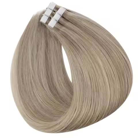 Full Shine Tape in Human Hair Extensions 50G Seamless Hair Extensions 20Pcs Ash Blonde Highlights Bl