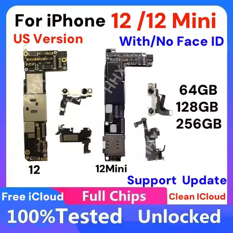 100% Tested CleaniCloud for iPhone 12 Mini Motherboard unlocked With Face ID Working 64gb 128gb 256g