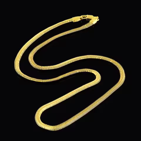 Men's & Women's Flat Snake Necklace 24K Gold AU999 - Fine snake details, sturdy chain, AU999 authent