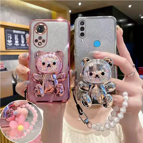 P 30 20 40 Flower Strap Bear Phone Holder Case On For Huawei Nova 7 6 8 9 10 Pro SE 3 5 P30 Lite P60