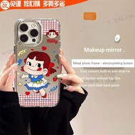 Fujiya Milk Girl Metal Frame Mirror iPhone 17 Pro Max Phone Case Apple 16 15 14 13 12 11 X