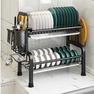 Kitchen Storage Rack Stainless Steel Tableware Rack to Dry the Dish Rack Double-layer Dish Rack