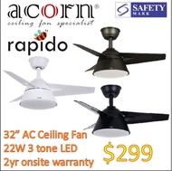 Acorn Rapido AC-268 Mini 32 inch Ceiling fan with 22W bright 3 tone LED light/FOC Remote control/