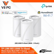 TP-LINK Deco BE65(3-Pack) BE11000 Tri-Band Whole Home Mesh WiFi 7 System 4x2.5Gbps, Wireless & Wired