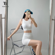 TONGBAO01 ชุดโยคะของผู้หญิงชุดออกกำลังกายแบบไร้รอยต่อชุดออกกำลังกายฟิตเนสชุดออกกำลังกายกางเกงขาสั้นเอวสูง