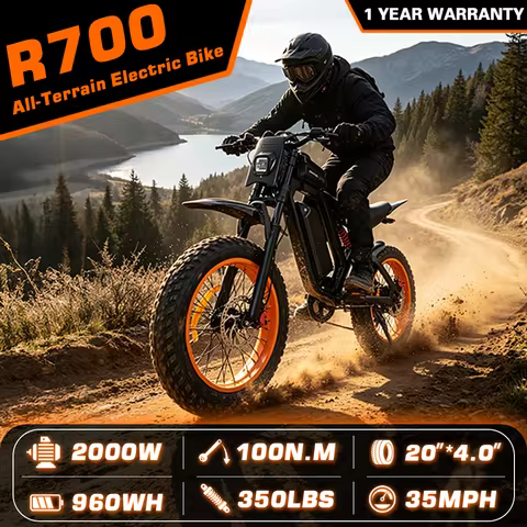 US Stock Electric Bike Ebike R700 2000W Peak 100N.m 48V 20Ah 960Wh 35MPH 20"x4.0 Fat Tire Off Road D