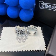 Chrome Hearts克羅心雙十字花Floral開口戒指銀色