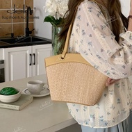 Dela Vacation beach leisure versatile French retro basket shoulder bag fashionable woven bag