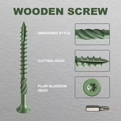 Deck Wood Screws Carbon Steel Green Anti Rust Coating TORX Star Drive Threaded - Free T25 (3 Sizes: 