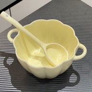 [48H Shipping] Custard Double-Eared Pumpkin Bowl Spoon Ceramic Pumpkin Bowl Wind Tableware Rice Bowl