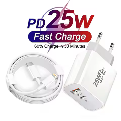 25W PD USB C Dual Port Fast EU Charger For iPhone 11 12 13 Mini 14 Pro Max X XR XS 7 8 Plus Quick Ch