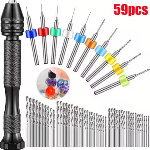 59pcs Alloy Steel Hand Drill Bit Set With Pin Vise Hand Drill 48pcs Micro Twist Drill Bit 10pcs PCB 