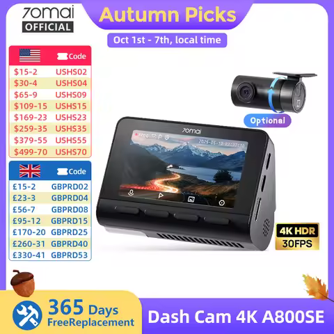 70mai 4K Dash Cam A800SE Upgraded Version of 70mai A800S Voice Control Supercapatior GPS ADAS Car DV