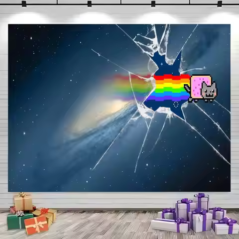 N-Nyan Cat Auto Backdrop Kids Birthday Party Decoration Background Photography Room Decor Banner