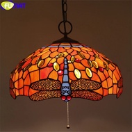 PT Fumat 16 inchTiffany Kuning Anggrek Merah Dragonfly Kaca Patri Lampu