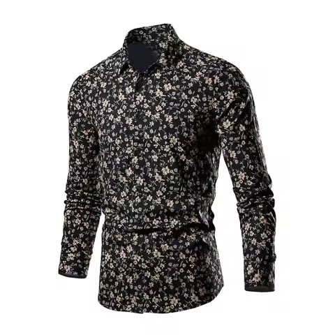 Men's Long Sleeve Cotton Shirts, Single Row Button Lapel Printed Shirt, Large Size M-6XL Suitable fo